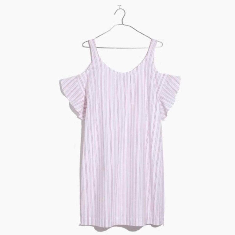 Madewell rose stripe cold-shoulder dress- Size‎ M- White & Pink